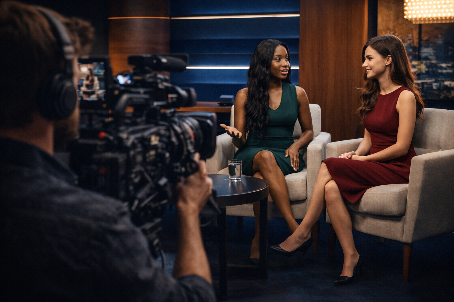 A well dressed editor at a premium workstation with an attractive collaborator looking on